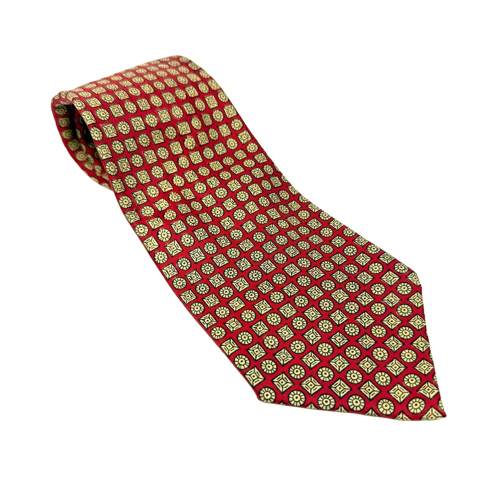Bunce Brothers Inc Red Yellow Geometric Wide Silk Necktie Hand Made in England - Picture 1 of 6